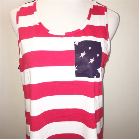 Tops - American Flag Patriotic Print Sleeveless Tee